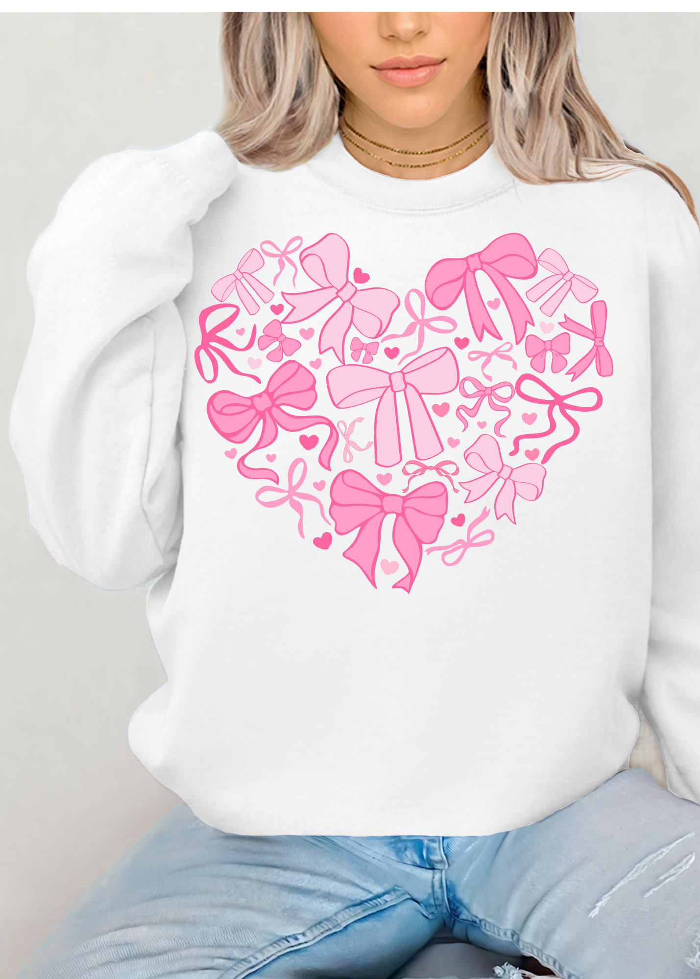 VALENTINE'S DAY COQUETTE HEART CREW NECK SWEATSHIRT