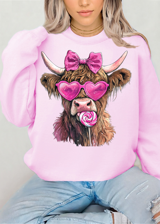 VALENTINE'S DAY COQUETTE COW  CREW NECK SWEATSHIRT