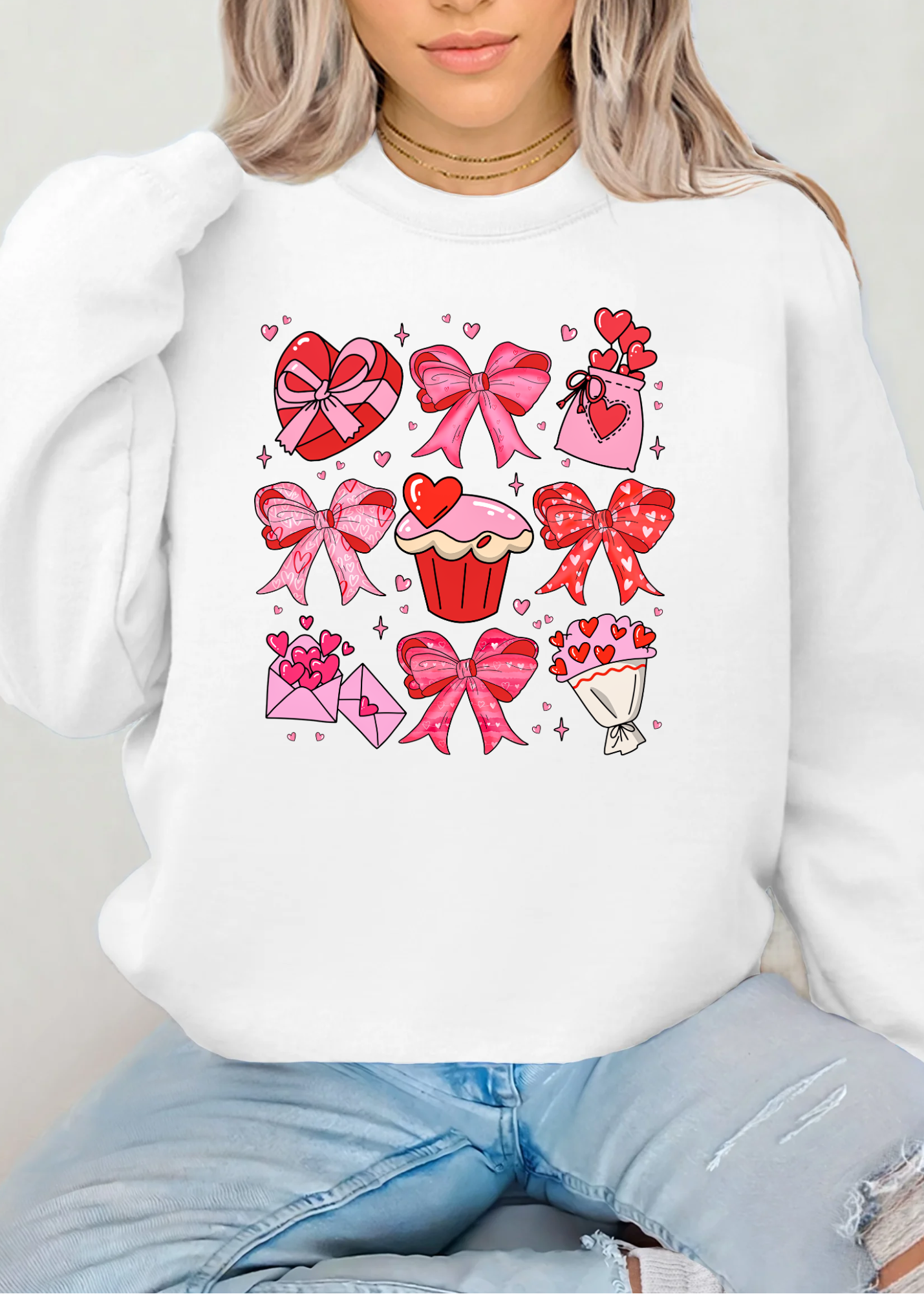 COQUETTE VALENTINE'S HEART  CREW NECK SWEATSHIRT