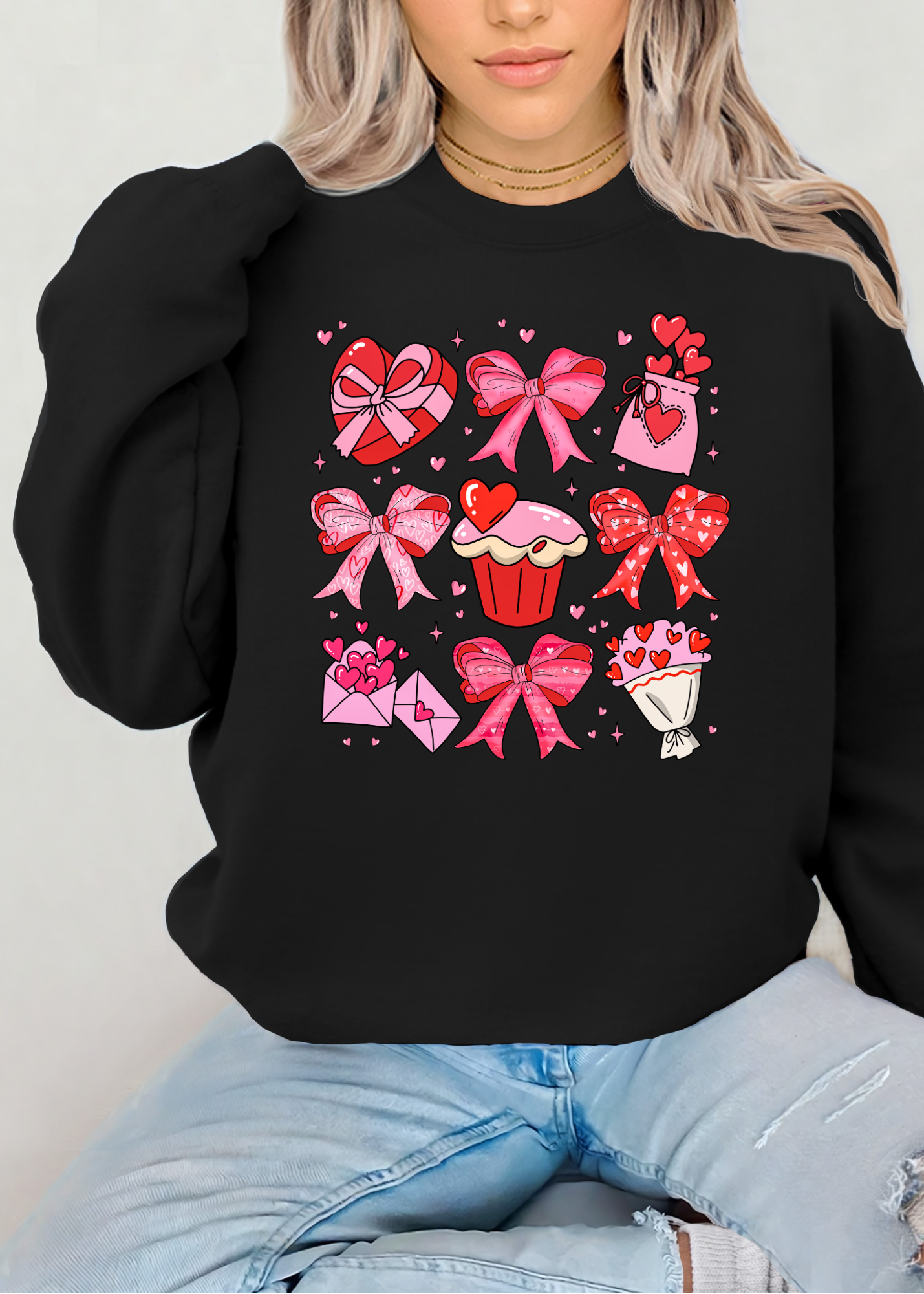 COQUETTE VALENTINE'S HEART  CREW NECK SWEATSHIRT